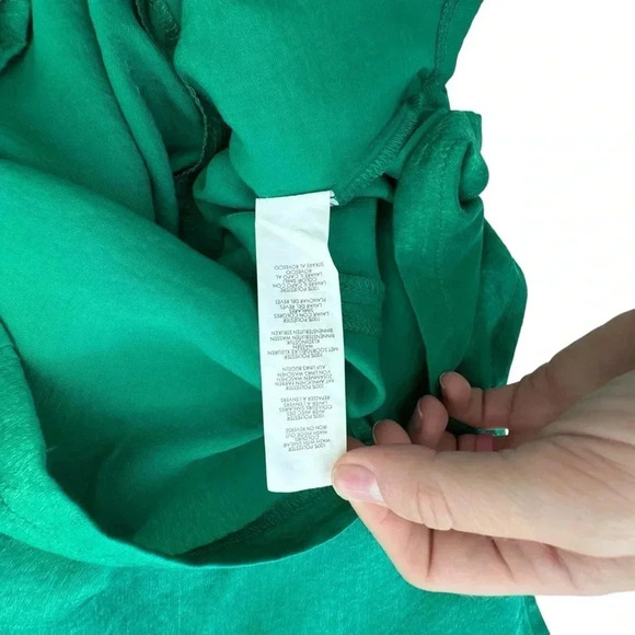 Women’s Satin Green Blouse features a tie-belt at waist, relaxed silhouette - Picture 9 of 14